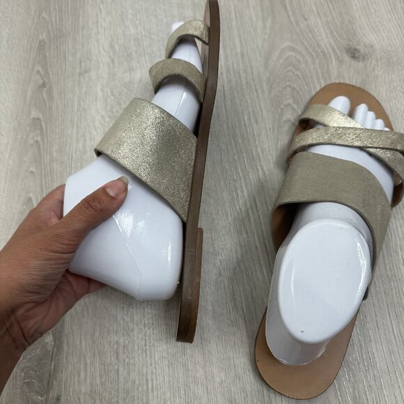 J Crew Sandals Womens Size 10 Gold Metallic Leather Slide Made in Italy - Picture 5 of 7